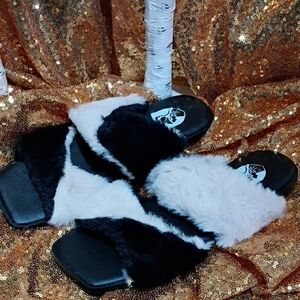 VHNY Twisted Black and White Faux Fur Slippers